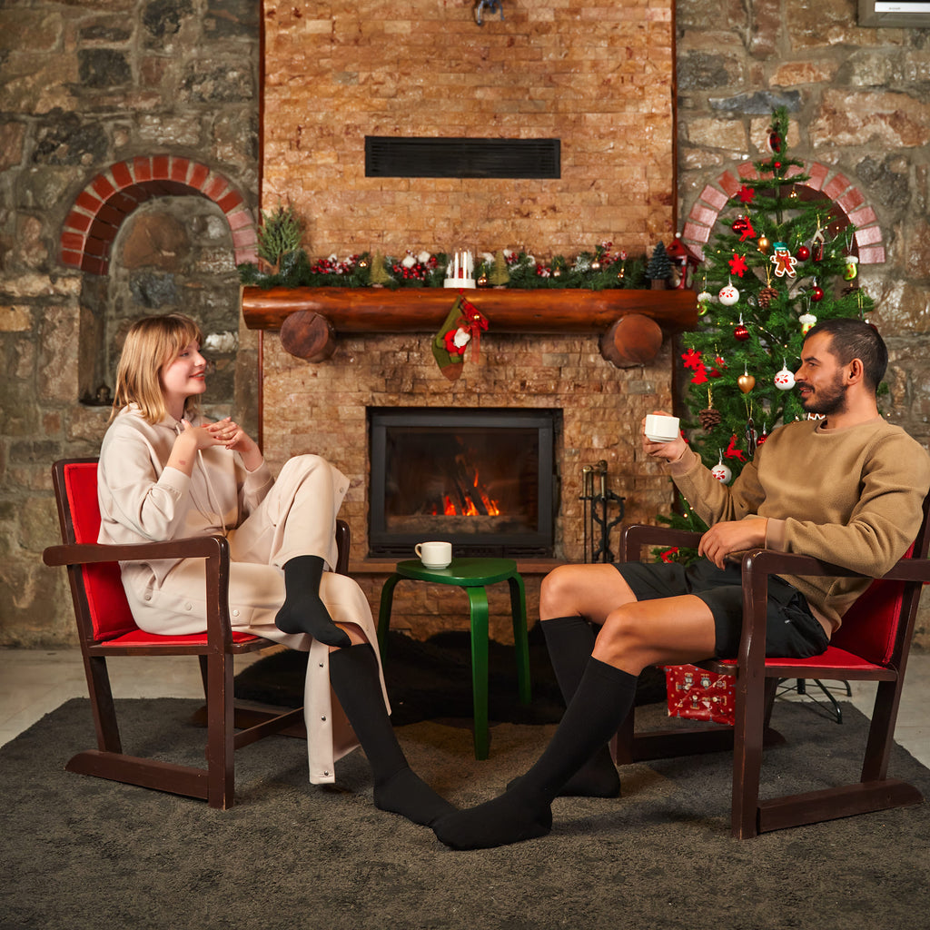 Yünlü Dikişsiz Diz Boyu 15-20 mm Hg Basınçlı Kompresyon Çorap 3589